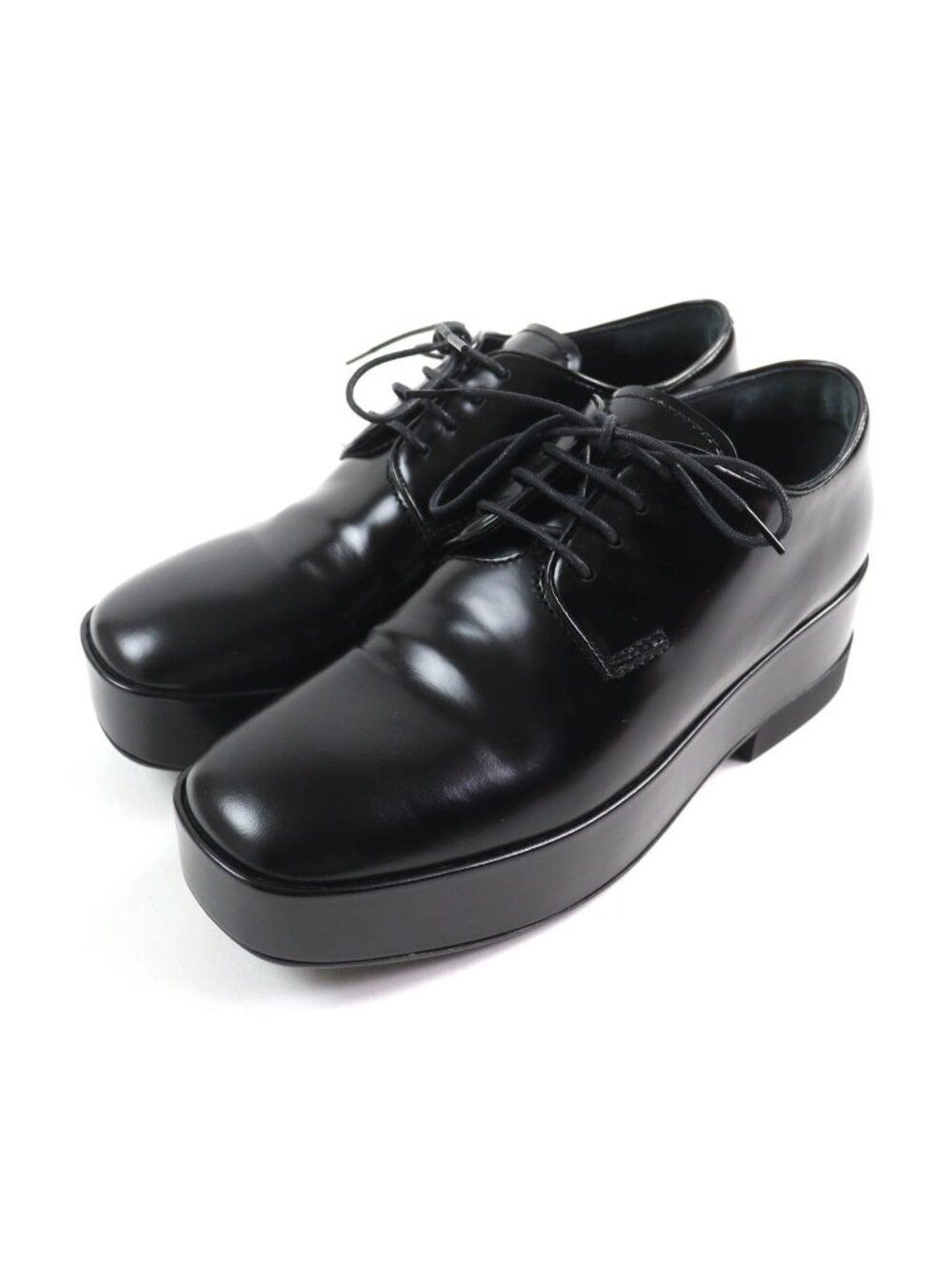 Prada Back Logo Platform Lace-up Leather Shoes Black